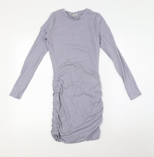 Pimkie Womens Grey Cotton Bodycon Size S Crew Neck - Ribbed