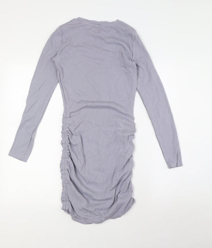 Pimkie Womens Grey Cotton Bodycon Size S Crew Neck - Ribbed