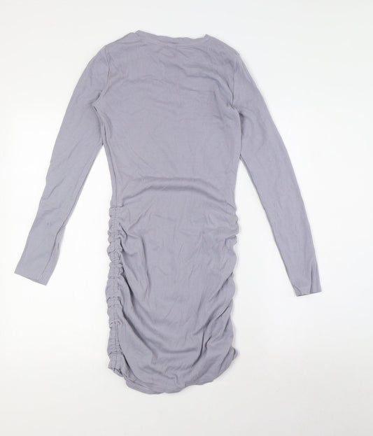 Pimkie Womens Grey Cotton Bodycon Size S Crew Neck - Ribbed