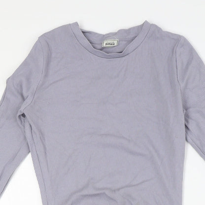Pimkie Womens Grey Cotton Bodycon Size S Crew Neck - Ribbed