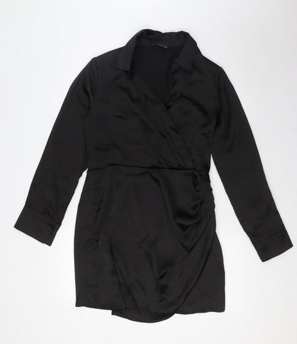 Stradivarius Womens Black Polyester A-Line Size L V-Neck Zip