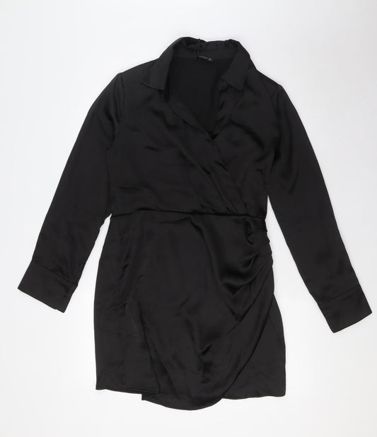 Stradivarius Womens Black Polyester A-Line Size L V-Neck Zip