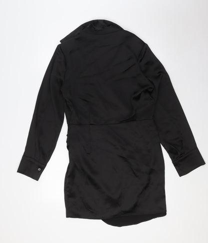 Stradivarius Womens Black Polyester A-Line Size L V-Neck Zip