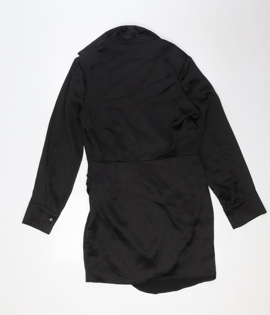 Stradivarius Womens Black Polyester A-Line Size L V-Neck Zip
