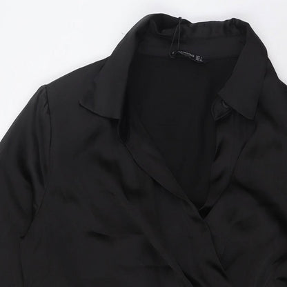 Stradivarius Womens Black Polyester A-Line Size L V-Neck Zip
