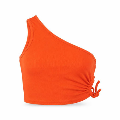 ASOS Womens Orange Cotton Cropped Blouse Size 12 One Shoulder - Ribbed