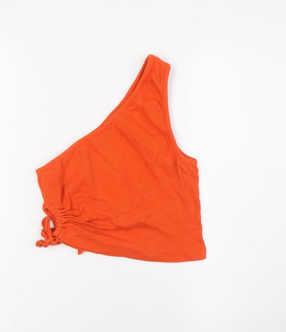 ASOS Womens Orange Cotton Cropped Blouse Size 12 One Shoulder - Ribbed