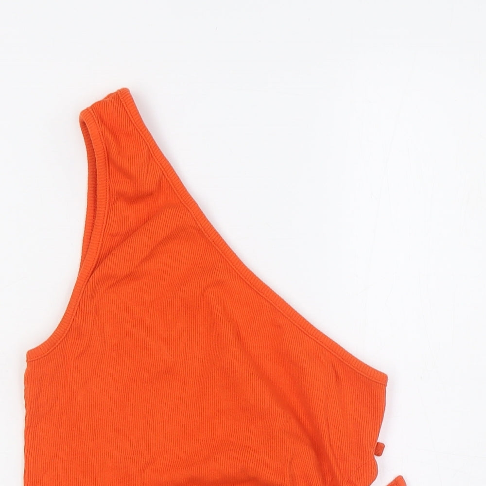 ASOS Womens Orange Cotton Cropped Blouse Size 12 One Shoulder - Ribbed