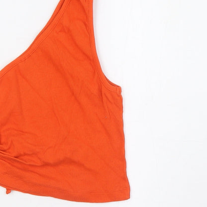 ASOS Womens Orange Cotton Cropped Blouse Size 12 One Shoulder - Ribbed