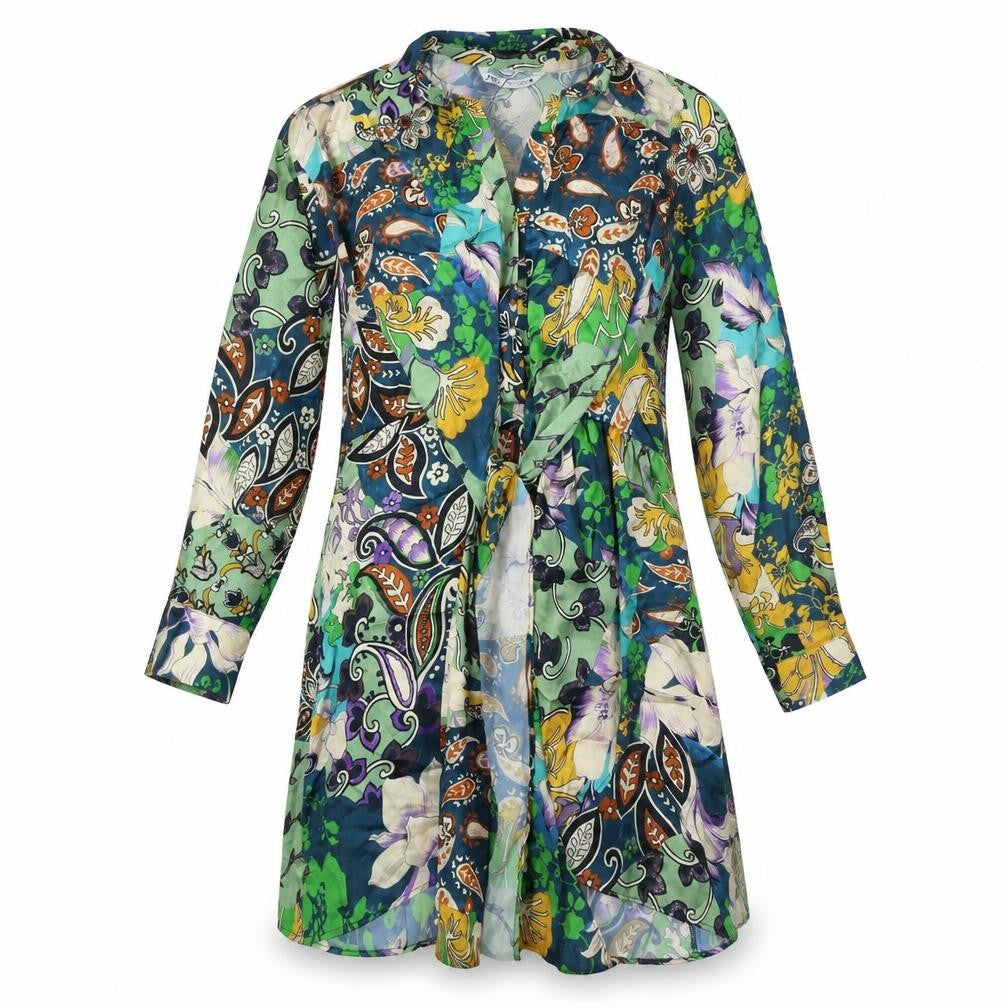 Zara Womens Multicoloured Polyester A-Line Size S Collared - Tie Front