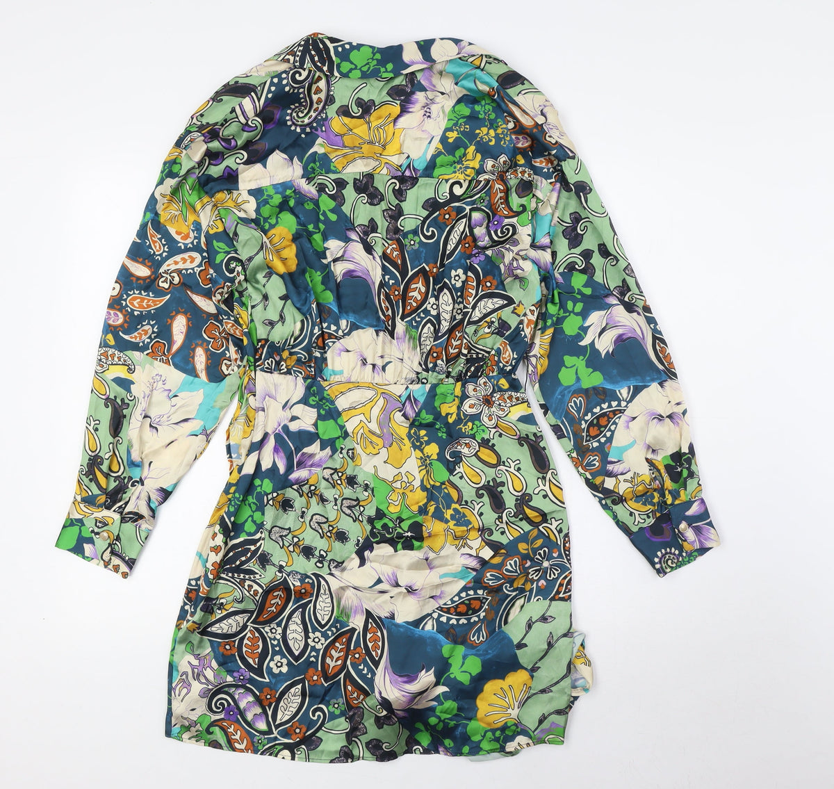 Zara Womens Multicoloured Polyester A-Line Size S Collared - Tie Front