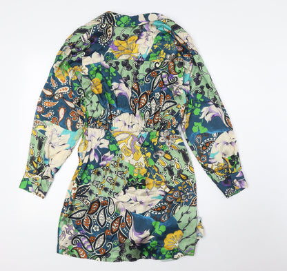 Zara Womens Multicoloured Polyester A-Line Size S Collared - Tie Front