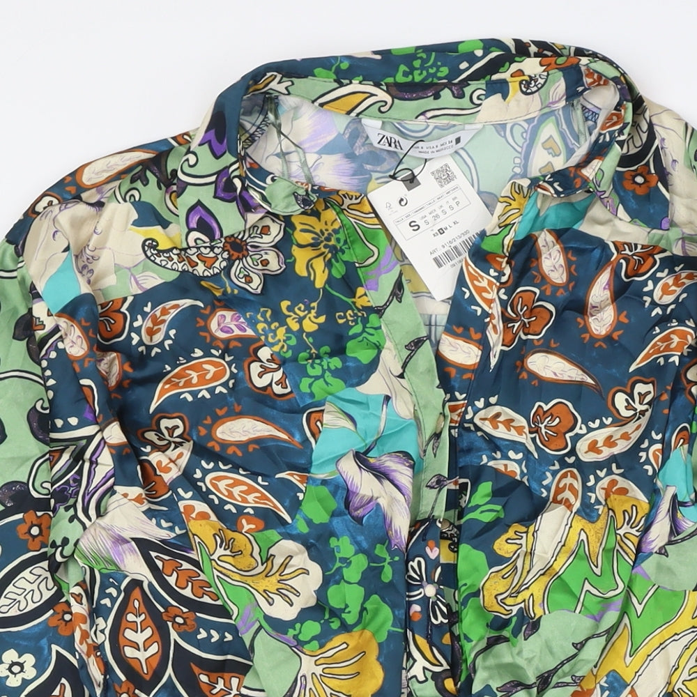 Zara Womens Multicoloured Polyester A-Line Size S Collared - Tie Front
