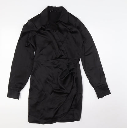 Stradivarius Womens Black Polyester A-Line Size XS Collared Zip