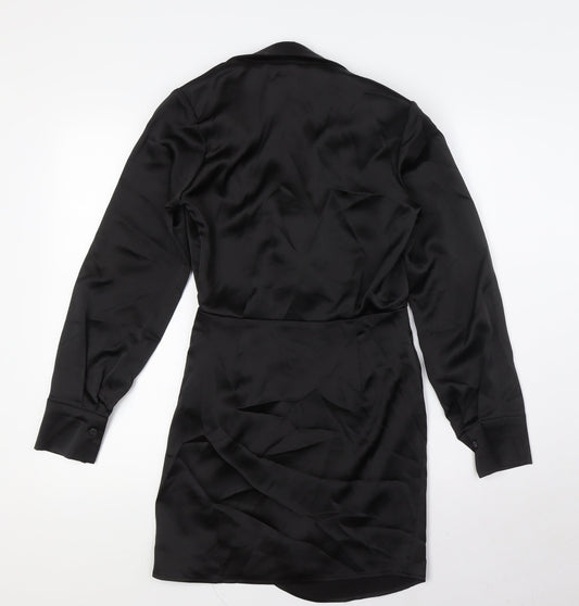 Stradivarius Womens Black Polyester A-Line Size XS Collared Zip