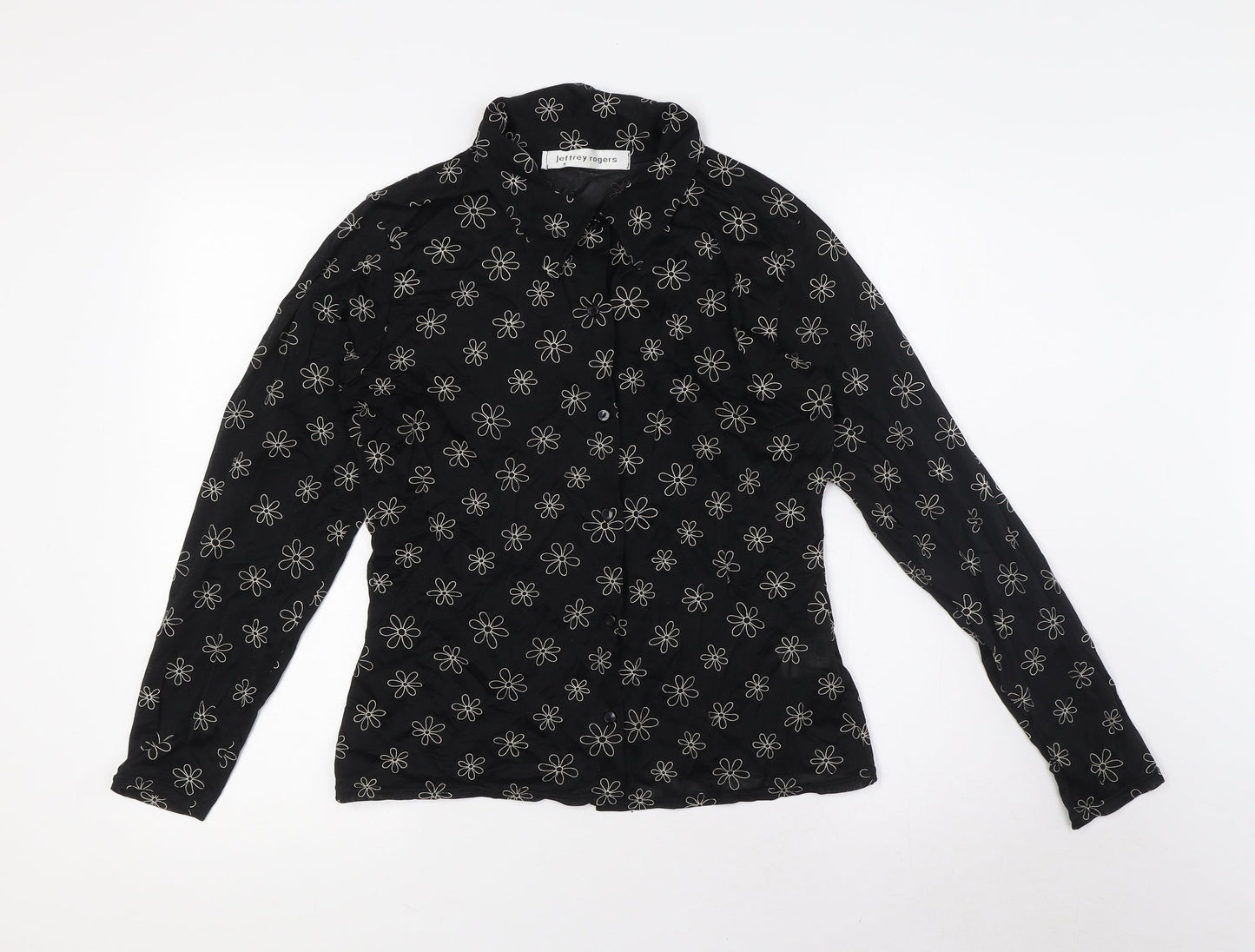 Jeffrey Rogers Womens Black Floral Viscose Basic Blouse Size 12 Collared