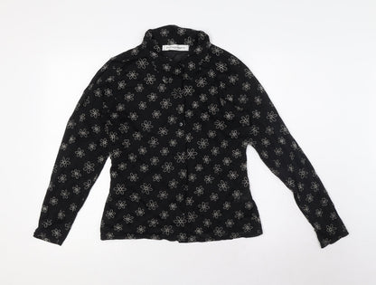 Jeffrey Rogers Womens Black Floral Viscose Basic Blouse Size 12 Collared