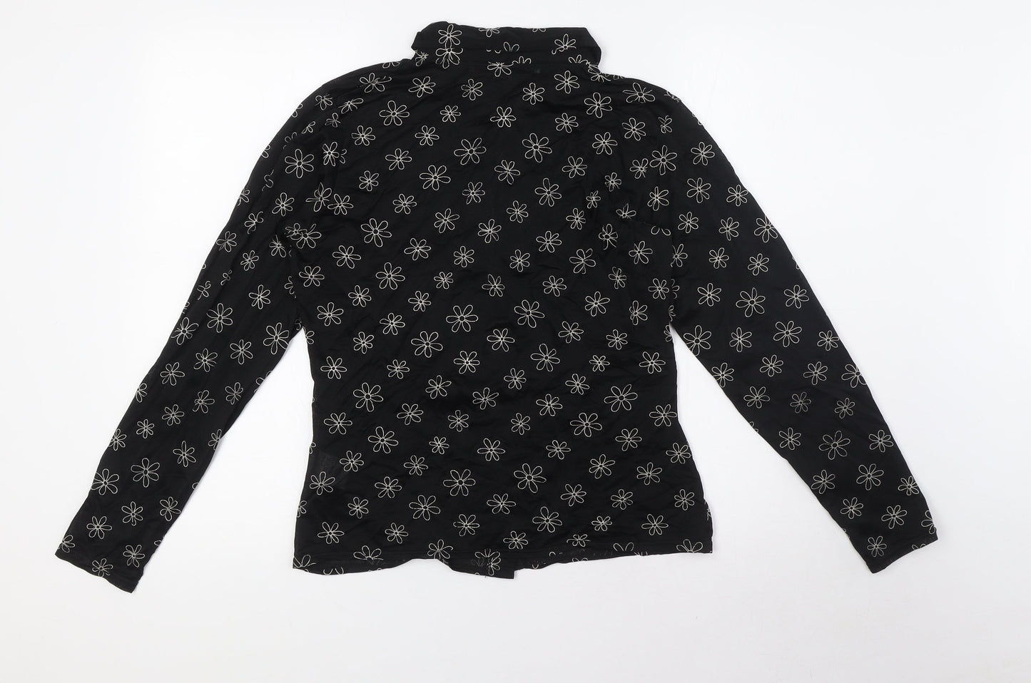 Jeffrey Rogers Womens Black Floral Viscose Basic Blouse Size 12 Collared