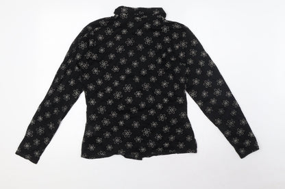 Jeffrey Rogers Womens Black Floral Viscose Basic Blouse Size 12 Collared