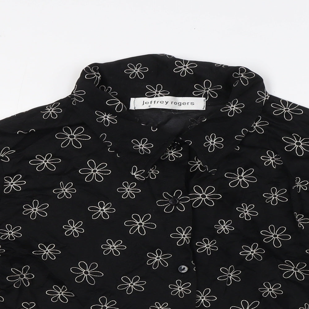 Jeffrey Rogers Womens Black Floral Viscose Basic Blouse Size 12 Collared
