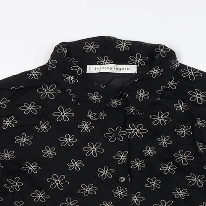 Jeffrey Rogers Womens Black Floral Viscose Basic Blouse Size 12 Collared