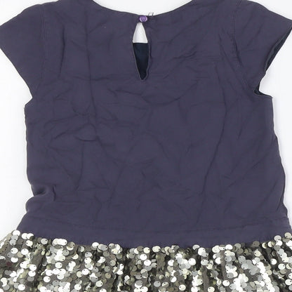 John Lewis Girls Blue Viscose A-Line Size 5 Years Round Neck - Sequins