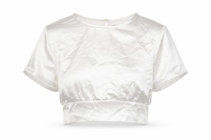 Zara Womens White Polyester Cropped Blouse Size S Round Neck