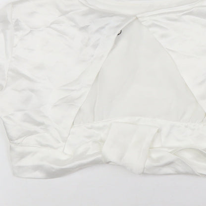 Zara Womens White Polyester Cropped Blouse Size S Round Neck