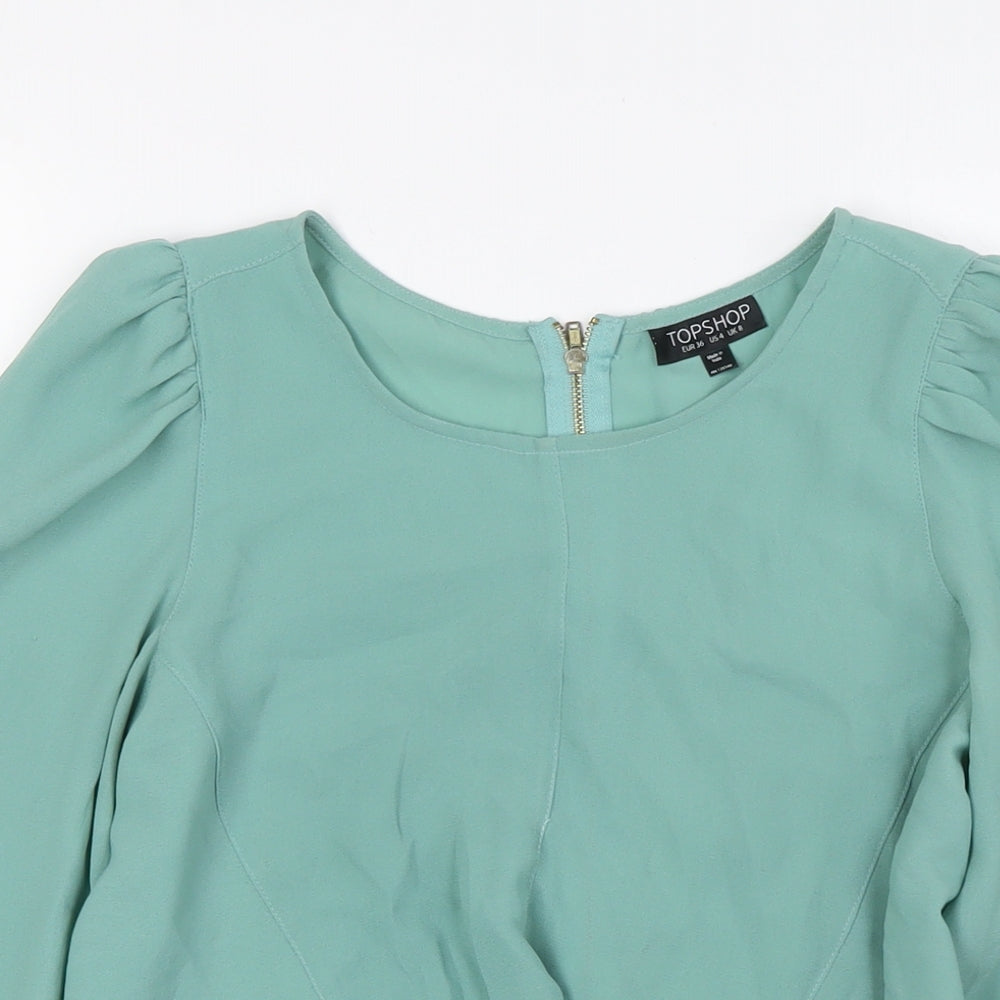 Womens UK Size 8 Topshop Green Basic Blouse