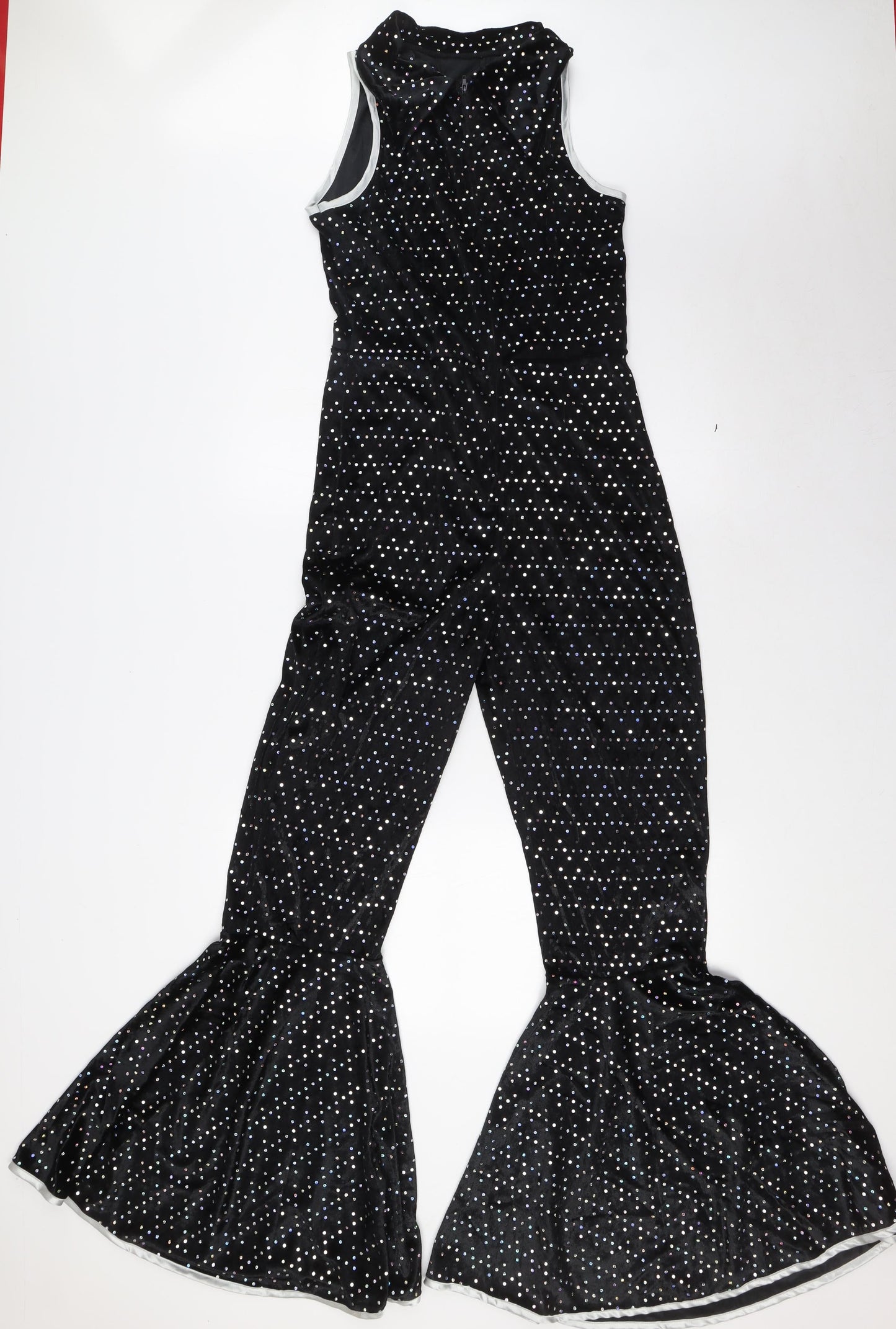 Amscan Womens Black Polka Dot Polyester Jumpsuit One-Piece Size S L30 in Zip - Flared Legs