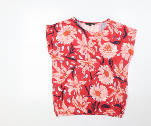 Bonmarché Womens Red Floral Polyester Basic Blouse Size 12 Boat Neck - Elasticated Waist