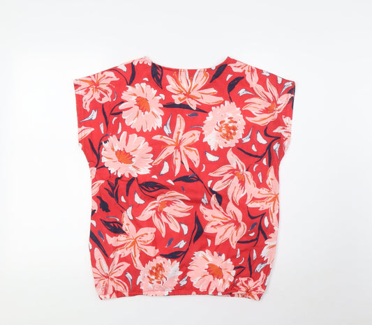 Bonmarché Womens Red Floral Polyester Basic Blouse Size 12 Boat Neck - Elasticated Waist