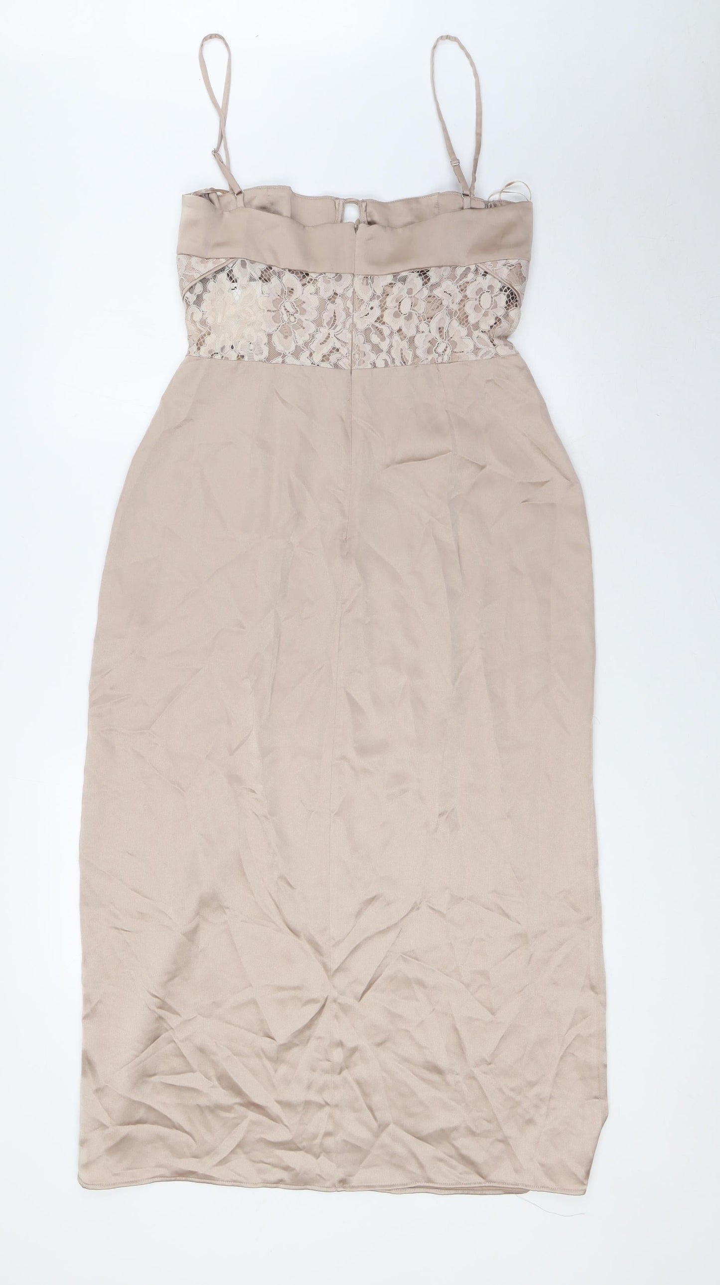 Zara Womens Beige Polyamide A-Line Size L Scoop Neck Zip - Lace Detail