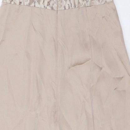 Zara Womens Beige Polyamide A-Line Size L Scoop Neck Zip - Lace Detail