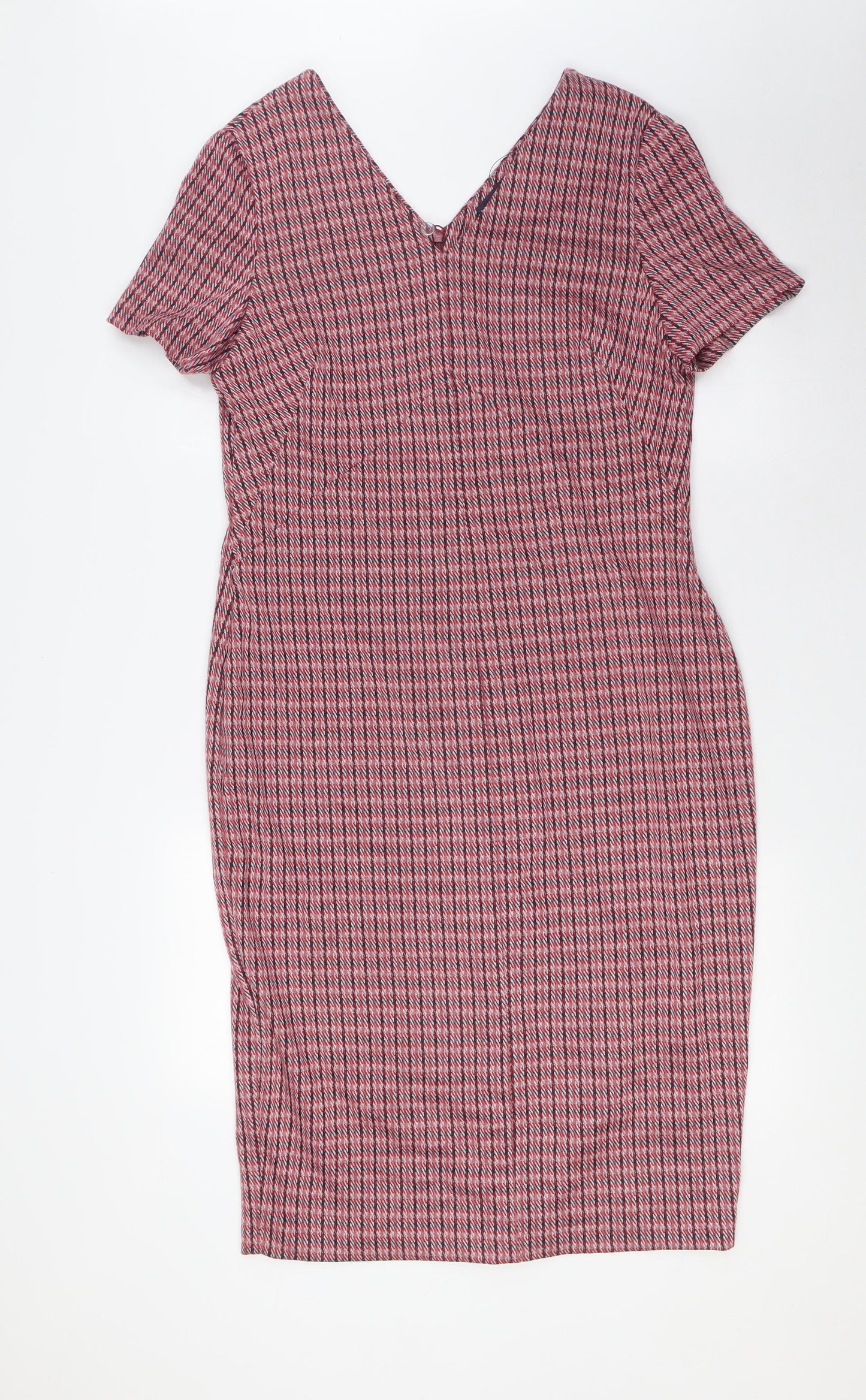 Marks and Spencer Womens Multicoloured Polyester Pencil Dress Size 14 V-Neck Zip