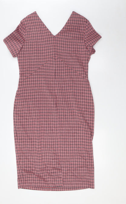 Marks and Spencer Womens Multicoloured Polyester Pencil Dress Size 14 V-Neck Zip