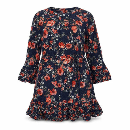 Marks and Spencer Womens Blue Floral Viscose A-Line Size 14 Round Neck Button