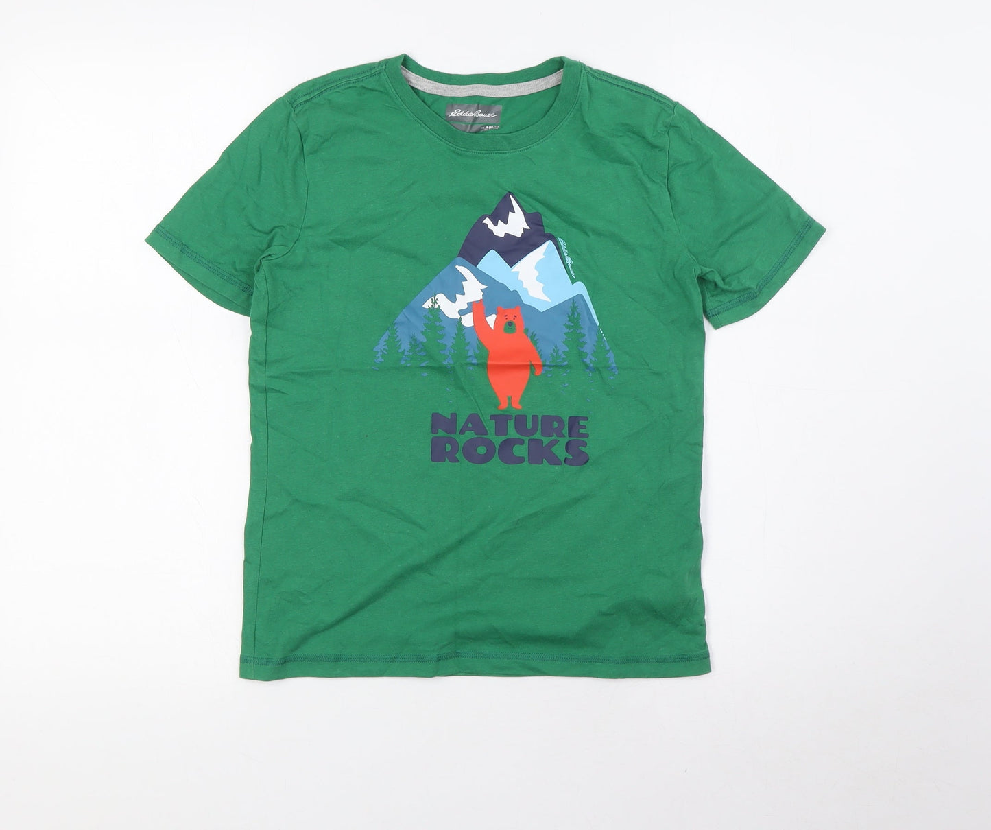 Eddie Bauer Boys Green Cotton Basic T-Shirt Size 10-11 Years Round Neck - Bears