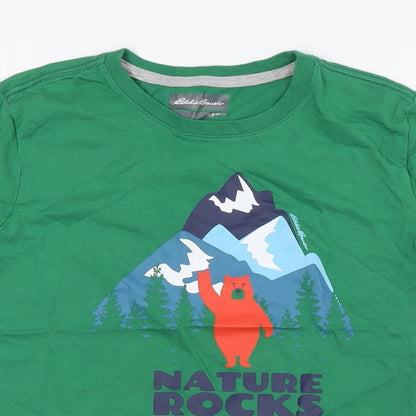Eddie Bauer Boys Green Cotton Basic T-Shirt Size 10-11 Years Round Neck - Bears
