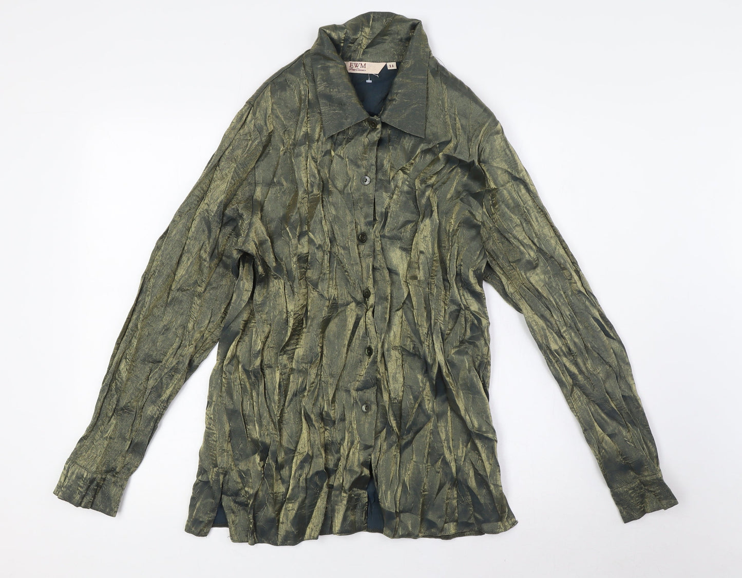 EWM Womens Clear Viscose Basic Button-Up Size 14 Collared