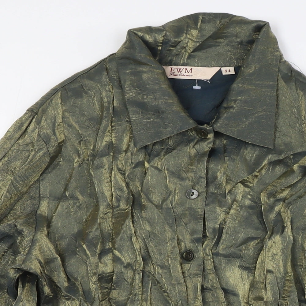 EWM Womens Clear Viscose Basic Button-Up Size 14 Collared