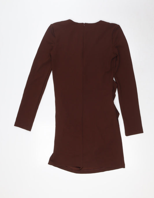 Zara Womens Brown Polyester Shirt Dress Size S Boat Neck Zip