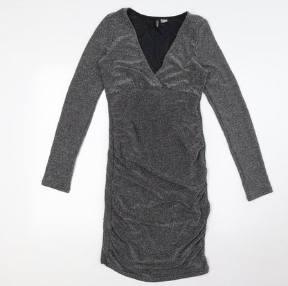 Divided by H&M Womens Black Polyamide Bodycon Size S V-Neck