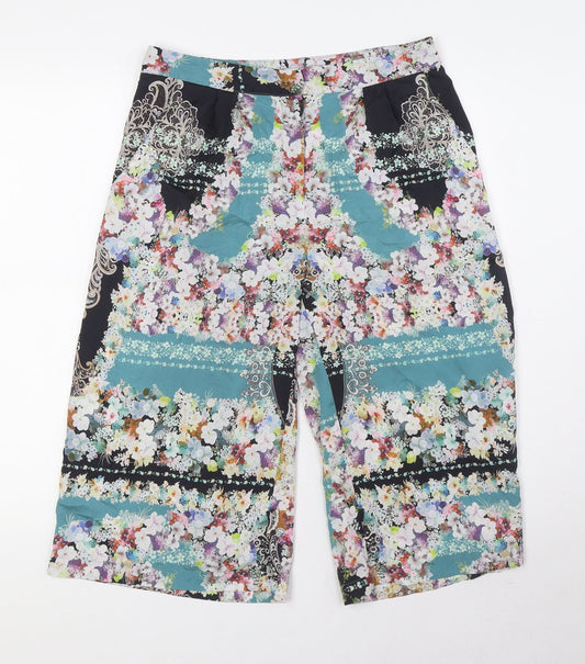 Topshop Womens Multicoloured Floral Polyester Cropped Trousers Size 8 Regular Zip