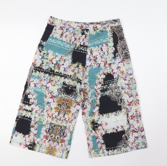 Topshop Womens Multicoloured Floral Polyester Cropped Trousers Size 8 Regular Zip