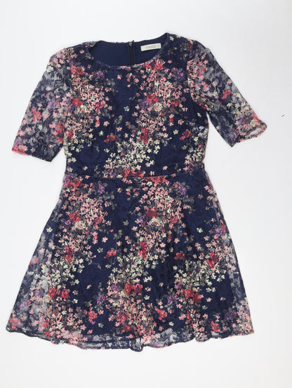 Oasis Womens Multicoloured Floral Polyester A-Line Size M Boat Neck Zip