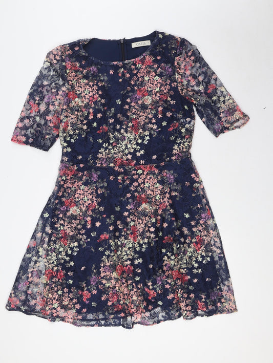 Oasis Womens Multicoloured Floral Polyester A-Line Size M Boat Neck Zip