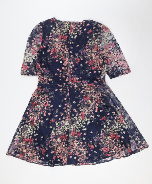 Oasis Womens Multicoloured Floral Polyester A-Line Size M Boat Neck Zip