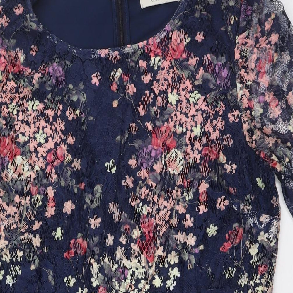 Oasis Womens Multicoloured Floral Polyester A-Line Size M Boat Neck Zip