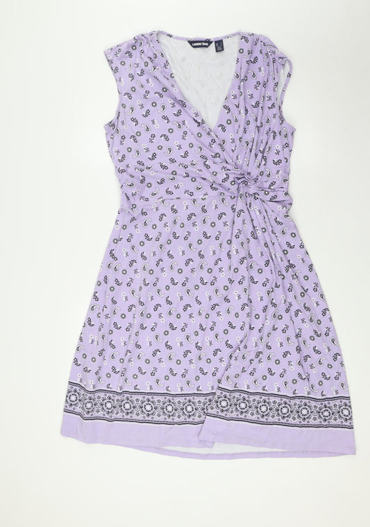 Lands' End Womens Purple Paisley Cotton A-Line Size L V-Neck